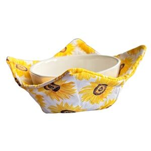 Hand Crafted Colorful Yellow Sunflower Floral Microwave Bowl Cozy 100% Cotton